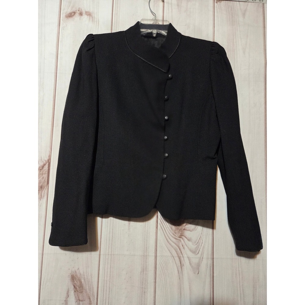 Morning‎ Lady Vintage Black 100% Pure Wool Blazer Asymmetrical Size 10 Steampunk
